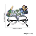 2026 Happy New Year party glasses in black and gold glitter with size measurements - Champagne Balloon Style A