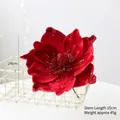 24cm Red velvet artificial magnolia flower with gold sequins for Christmas tree decor - Red