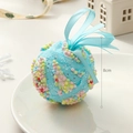 8cm light blue Christmas ball with colorful foam beads and a decorative silk bow - 8cm / Macaron Blue Colorful