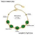 PVD gold plated stainless steel bracelet with green oval glass stones and lobster clasp - Gold Bracelet - Green Glass Stone