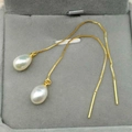 Elegante S925 Silber lange Quastenohrringe mit Tropfenperlen in einer Schmuckschatulle - Vollständiges S925 Sterling Silber / Gold