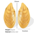 Pendientes dorados de acero inoxidable con diseño de concha abstracta de 33mm - Estilo Gota de Agua Onda / Pendientes EH413 Dorado
