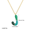 Letter J pendant necklace with green enamel inlay and gold stainless steel chain - Letter J