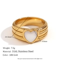 Ring van 18K verguld roestvrij staal met witte hartsteen en kruisgeometrie - US 7 / Gestreepte Schelp Hart / Goud
