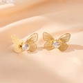 Elegant gold butterfly earrings with hollow wings and clear zircon stone in center - Diamond Butterfly