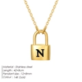 14K gold stainless steel necklace with lock pendant featuring letter N on white background - Letter N Style