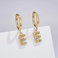 Detailed view of a gold plated letter E earring charm with pave set clear cubic zirconia - Letter E (Style: 0229)