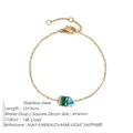 Gold stainless steel bracelet with emerald rectangle and sapphire teardrop zircons - 14K Gold / May Green Square Light Blue Teardrop