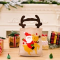 Christmas burlap gift bag with Santa and reindeer applique and antler handles - Antler Handle Santa Riding Reindeer