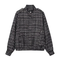 Dames tweed jasje in zwart-wit met metaaldraad en een stijlvolle opstaande kraag - XS / Zwart-wit geruit