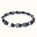 Men's tiger eye and hematite beaded bracelet with silver V-shaped metallic accents - Matte Black V Shape Spacer Bracelet