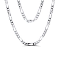 Polished S925 sterling silver Figaro chain necklace with authentic 925 Italy hallmark - 3.3MM Figaro Chain (40CM) / White Gold
