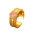 Vintage Ring gold gebürstet mit ovalem rosa Stein und weißem Zirkonia-Heiligenschein - Rosa Ovaler Strassring (WG0-0966) / Goldimitat