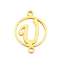 Golden stainless steel hollow circle pendant with letter V and double loops - Letter U(KLJ5135-Z)