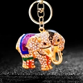 Golden elephant keychain with colorful enamel and sparkling crystal rhinestones charm - Single OPP Bag Packaging / Purple Elephant Style B