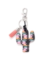 Cactus wood keychain with geometric ethnic pattern and decorative pink tassel - Geometric Ethnic Cactus/Pink Tassel