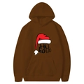 Brauner Weihnachts-Hoodie mit festlichem Ho-Ho-Ho-Aufdruck und Weihnachtsmütze - Kaffeebraun