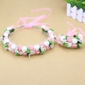 Set aus rosa-weißer Rosenkrone mit passendem Armband und transparenten Bändern - Nute Rosa/Cremeweiß