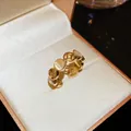 Anello aperto vintage dorato con pietre occhio di gatto e motivi a moneta traforata - Stile Retrò Color Oro Moneta Occhio di Gatto