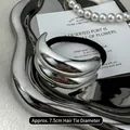 Silver metallic hair ring with irregular wave surface and elastic black hair tie - Diameter approx 7.5CM / Silver