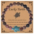 Pink rhodonite beaded lucky turtle charm bracelet on gift card for beach style - Rhodonite
