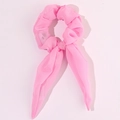 Detail of pink LED light-up scrunchie with ribbons in soft glowing translucent fabric - Lighted Rabbit Ears-Pink