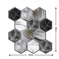 Set of 10 hexagonal PVC wall stickers with black, white, and grey marble agate patterns - 2810-Marble Gold Line