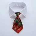 Christmas pet collar featuring a white shirt collar and red-green plaid necktie with snowflakes - Red and Green Plaid Snowflake (CW 21)