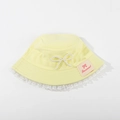 Yellow sun hat for kids featuring elegant white lace edges and a pearl bow detail - CM8005 Pearl Lace Series / Bright yellow