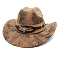 Western cowboy hat in dark brown pattern with leather band and silver bull head stud - M (56-58cm) / Tie-dye Khaki