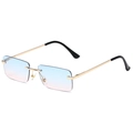 Rimless square sunglasses with gold metal temples and blue-to-pink gradient lenses - Gold Frame Blue to Pink Gradient