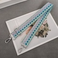 Adjustable woven purse strap with pastel geometric patterns and silver metal clasps - Light Green Purple + Silver Hook