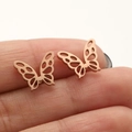 Elegant butterfly hollow stud earrings for women in a rose gold finish - 671 Matte Hollow Butterfly / Rose Gold