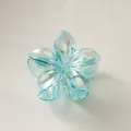 Iridescent light blue plumeria hair claw clip with a glossy gradient acrylic finish - Sky Blue Electroplated [8cm Large]