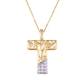 Two-tone gold and silver T-letter pendant necklace with pave zircon and hammered texture - Letter: T