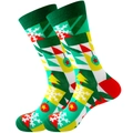 Christmas socks with green patterns of snowflakes, trees and festive geometric stripes - Size 38-45 / Christmas Geometric