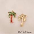 DIY enamel alloy palm tree charms for jewelry making, green and gold leaf pendant - BK1493# Palm Tree