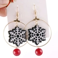 Christmas snowflake earrings with gold hooks, black and white charms and red beads - Hoop Snowflake