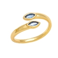 Detail of bypass open ring in gold finish with two marquise-cut blue zircon stones - Adjustable Open / Light Blue Zirconia