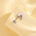 White kitten ear stud earrings with silver titanium steel and pink cubic zirconia accents - White With Pink Zirconia - Left Side (Single Piece)