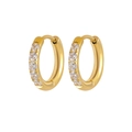 Gold plated stainless steel huggie earrings with six clear cubic zirconia stones - 2.5*10mm Gold (Pair)