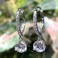 Orecchini pendenti in argento con chiusura a monachella e brillanti pietre di zircone a goccia - Forma Rotonda/Zircone Bianco