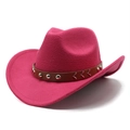 Dettaglio cappello da cowboy in feltro rosa acceso con cinturino in pelle borchiato - M (56-58cm) / Rosa Rosso