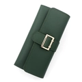 Dark green pebbled PU leather long wallet with gold rectangular buckle closure - Green