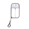 Detail of 50ml card spray bottle with gray silicone sleeve and hanging hook - Gray