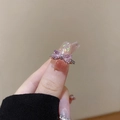 Zirkonia-Ring mit rosa Herz und Schleife, silberne Ausführung, elegante Damenmode Schmuck - Silber Rosa Schleife Zirkon (J845)