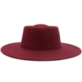 Classic burgundy wide brim felt fedora hat with a flat top for stylish sun protection - Adult (57-60cm) / Burgundy