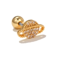 Single 18k gold plated planet stud earring with sparkling zircon and screw ball back - Saturn Style (EGD0662)