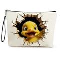 Pochette per cosmetici in tela bianca con stampa 3D di anatroccolo e cinturino nero - Stile 2