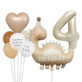 Dinosaurier-Luftballon-Set zum 4. Geburtstag in matten Kaffee- und Cremetönen - Dinosaurier Set 4